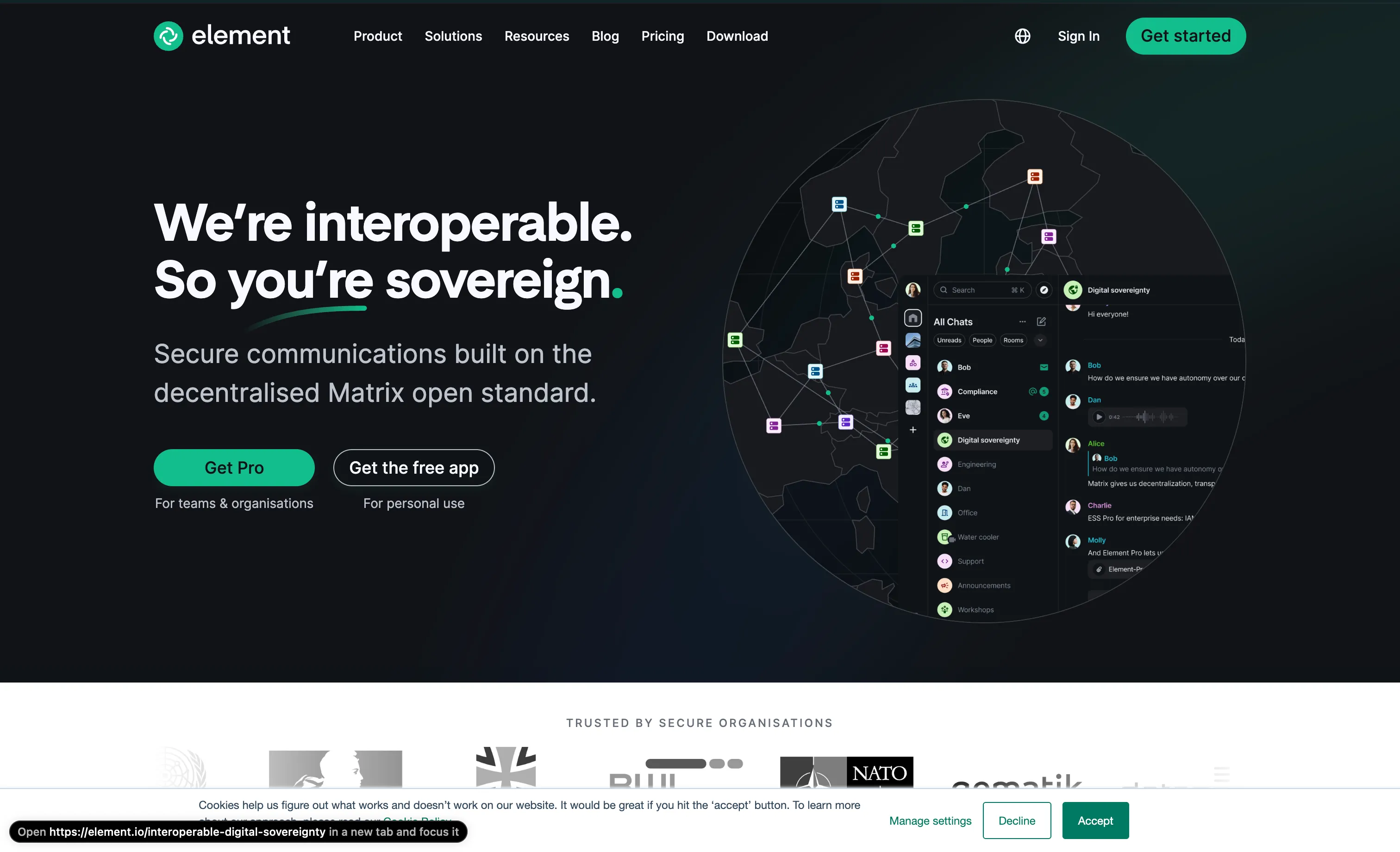 Element client for the federated Matrix protocol