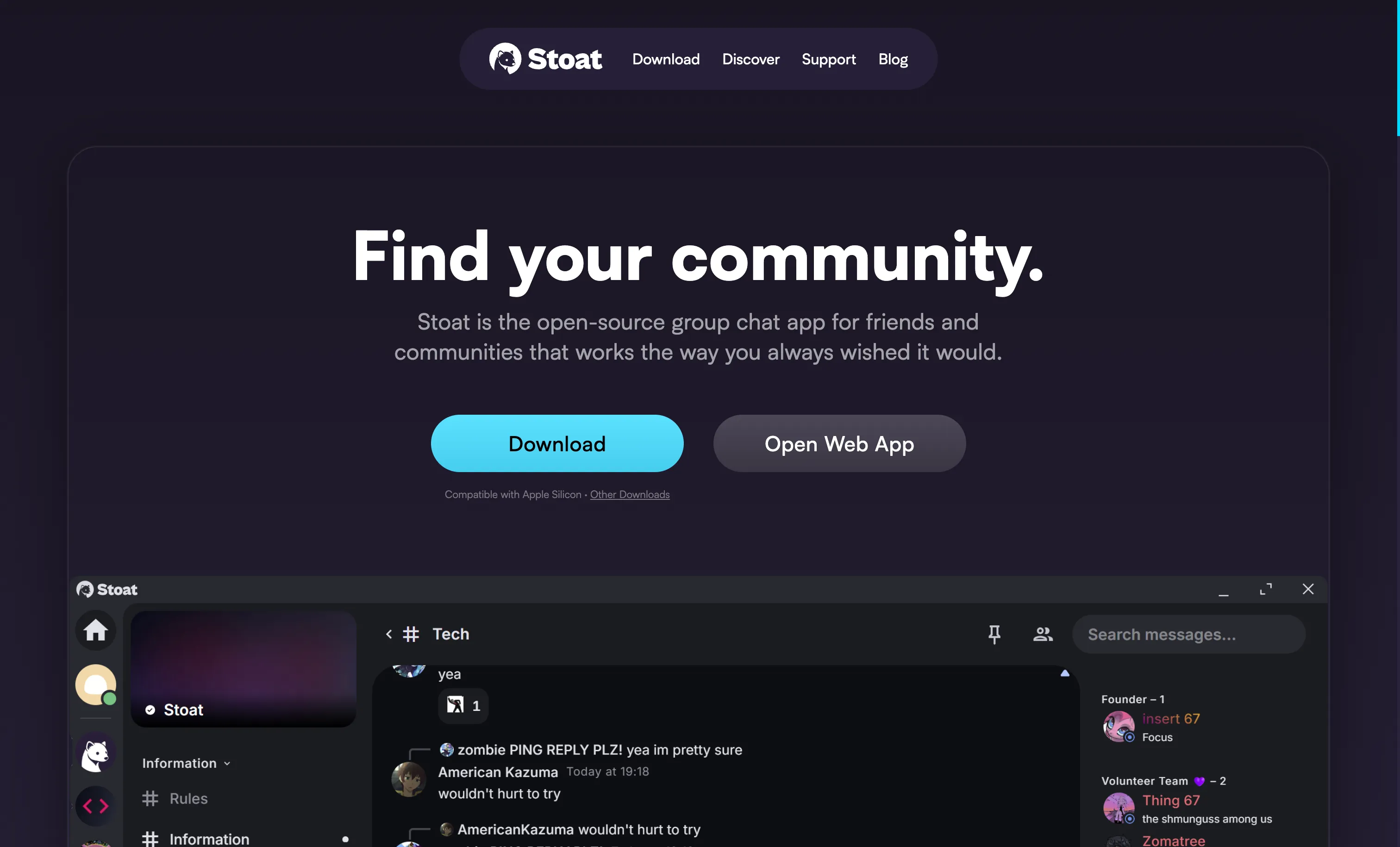 Stoat, formerly Revolt, an open source Discord-style chat app