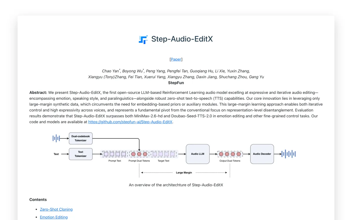 Step Audio EditX project page by StepFun