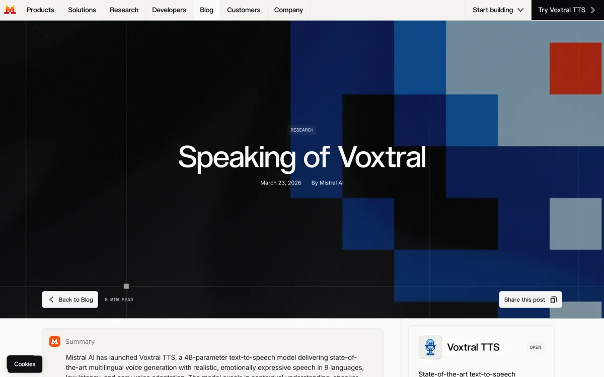 Mistral Voxtral TTS announcement page