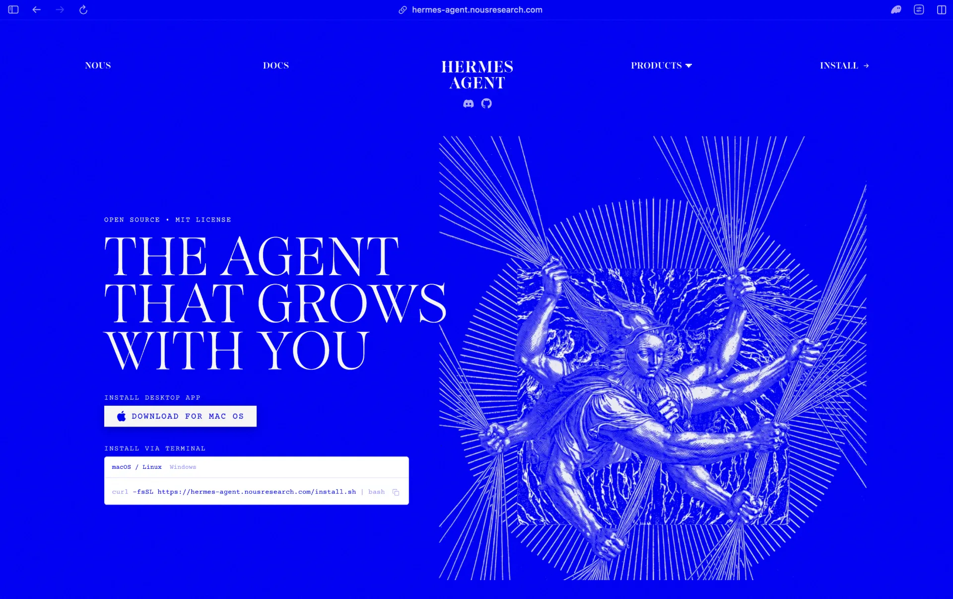 Hermes Agent homepage by Nous Research