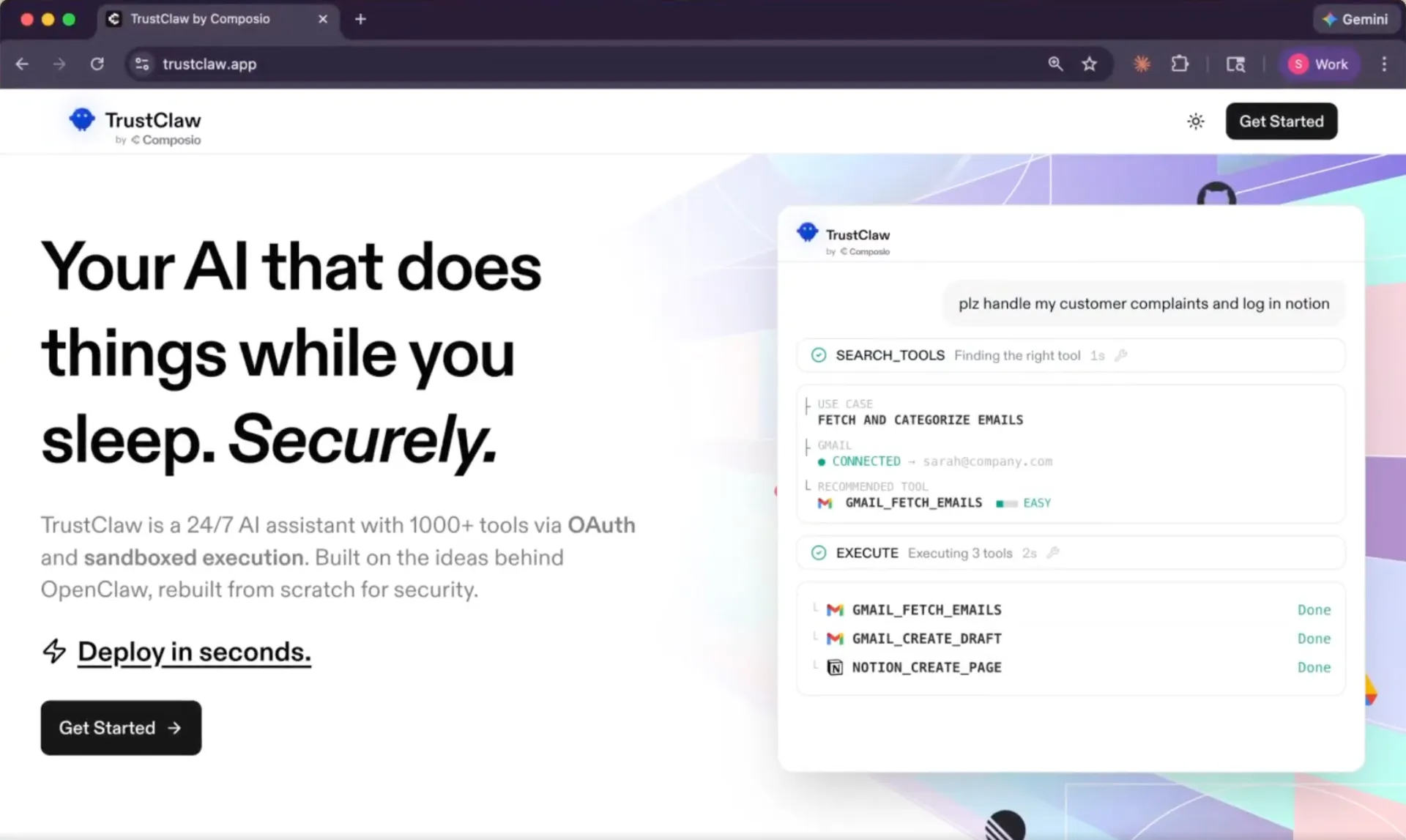 TrustClaw homepage by Composio