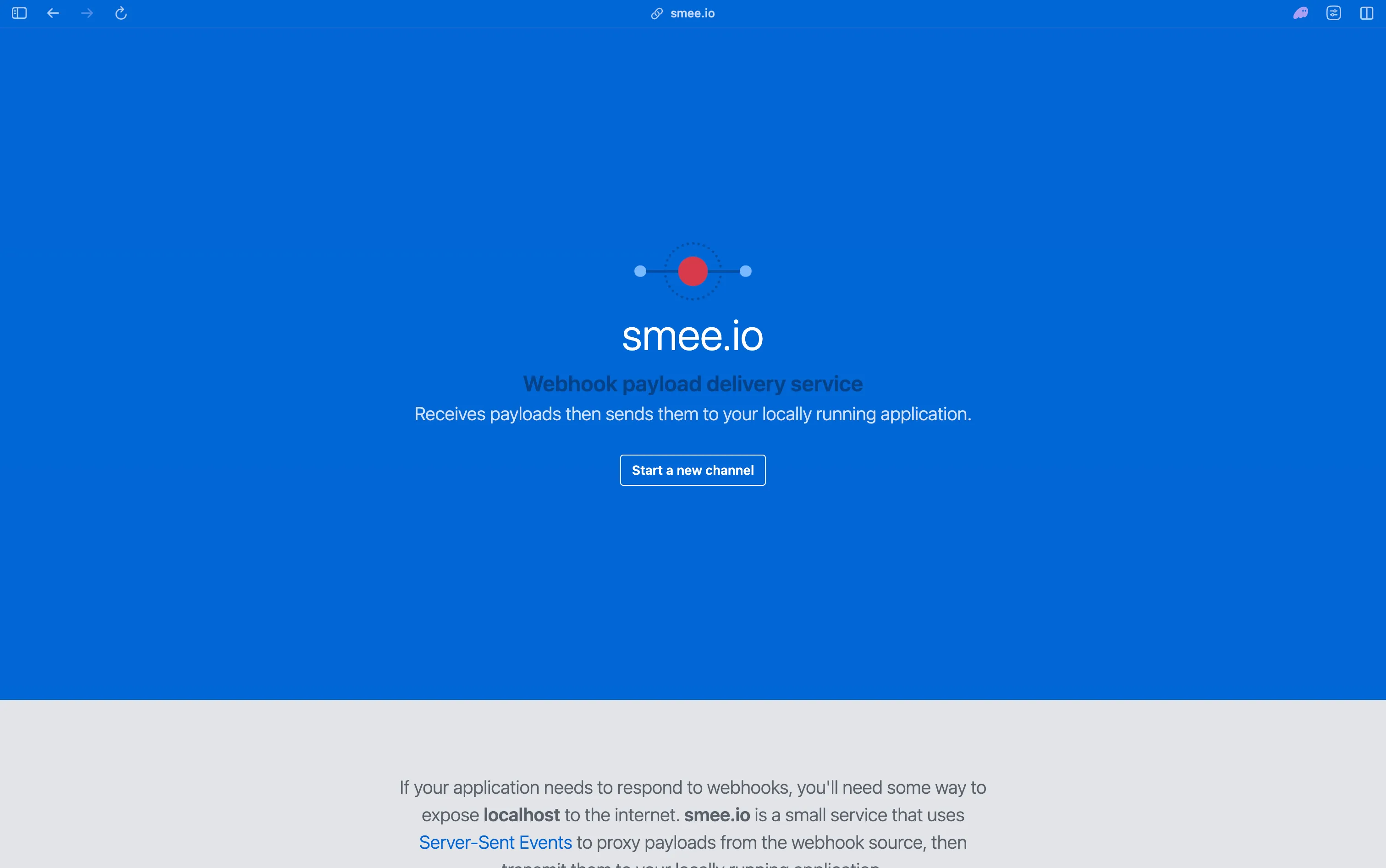 smee.io homepage describing its webhook payload delivery service