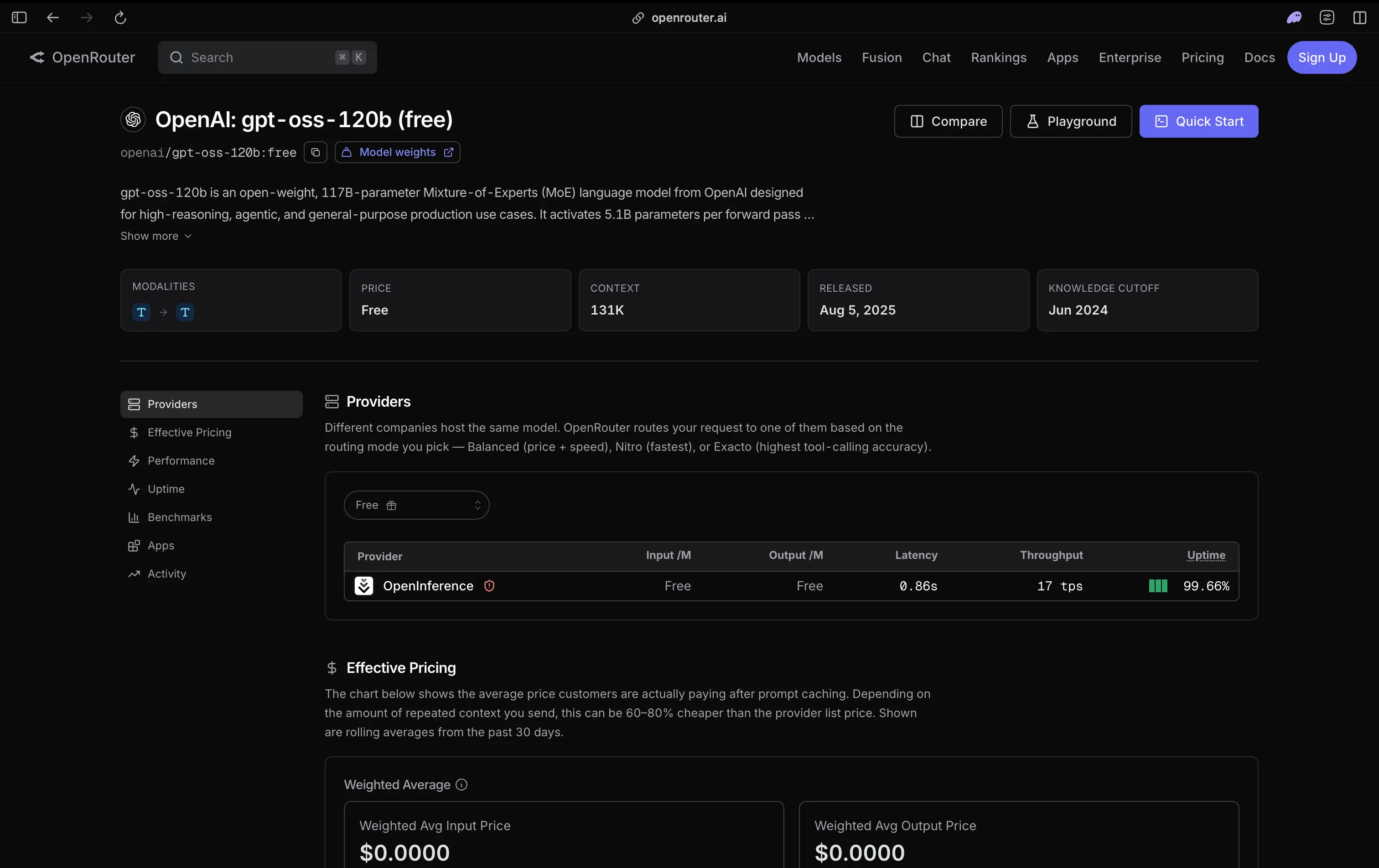 OpenAI gpt-oss-120b free model page on OpenRouter