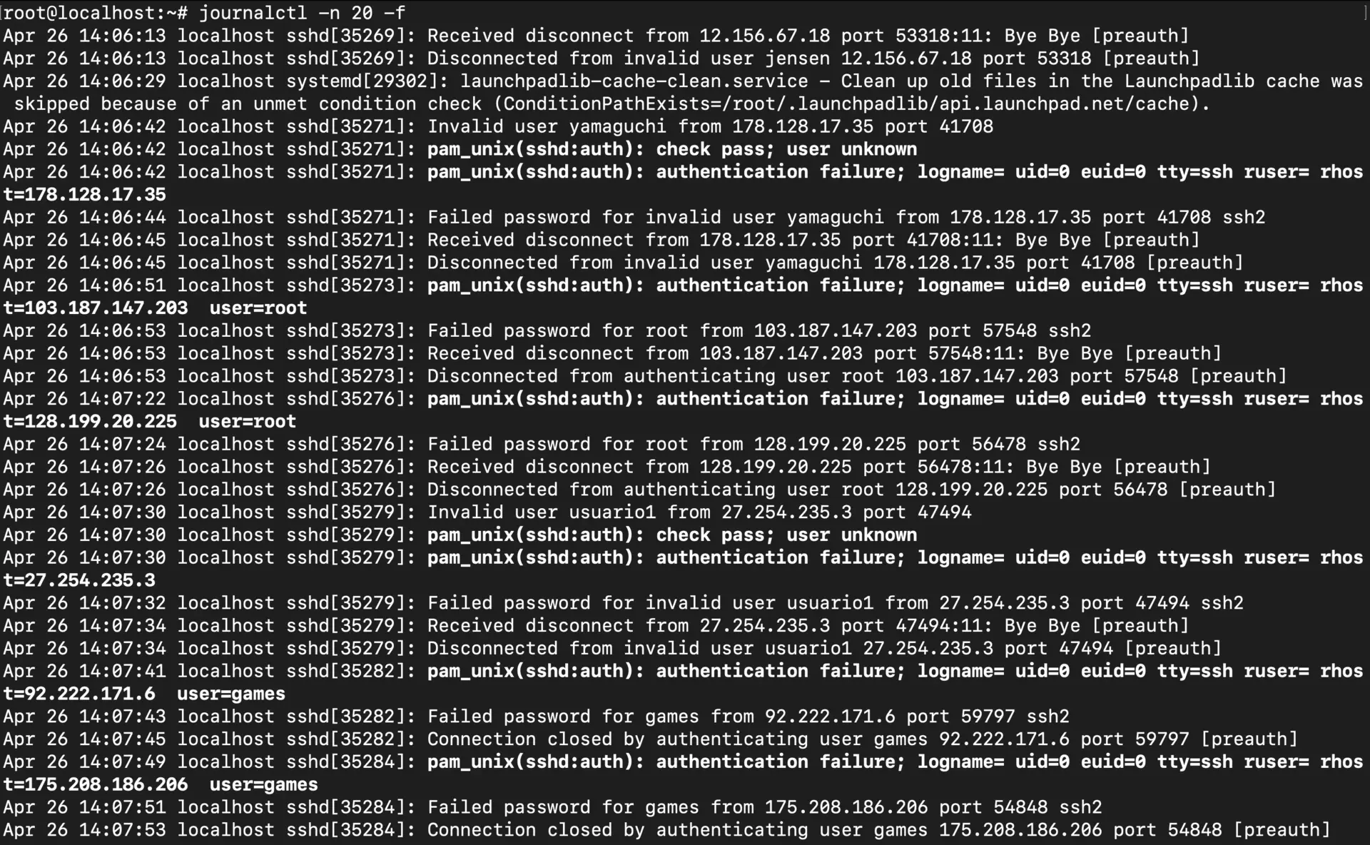 Show the last 20 lines before starting real-time monitoring