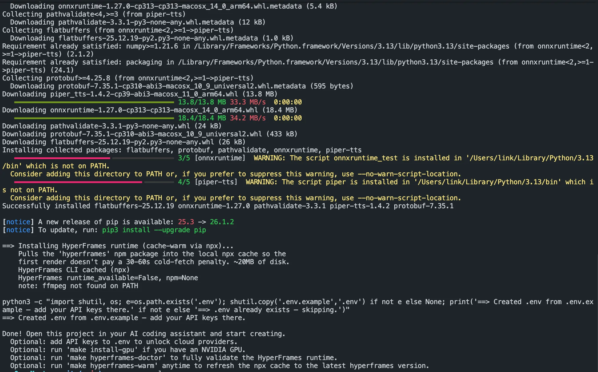 Installing Node and Piper TTS dependencies