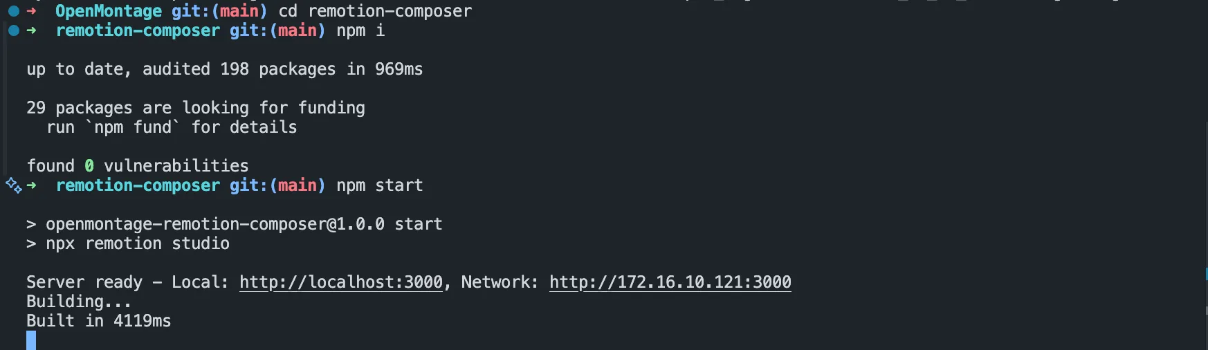 Remotion composer running locally during video production