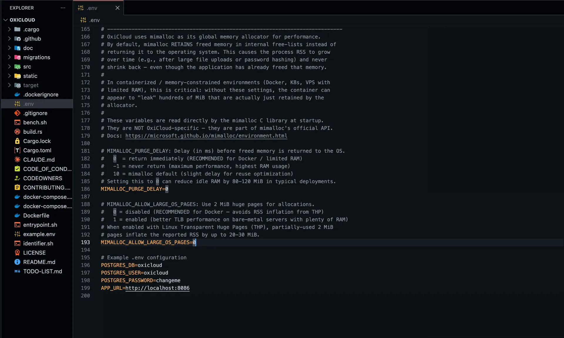 Configuring the OxiCloud .env file