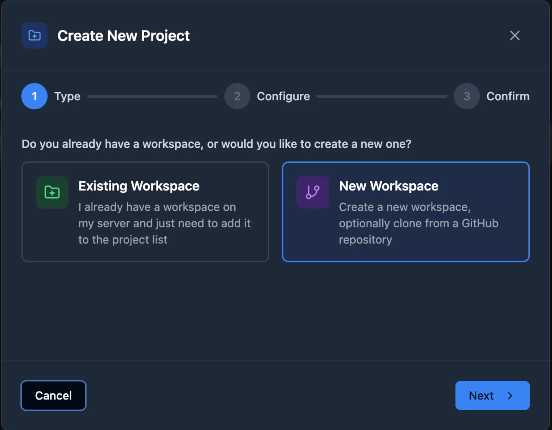 Create New Project in Claude Code UI