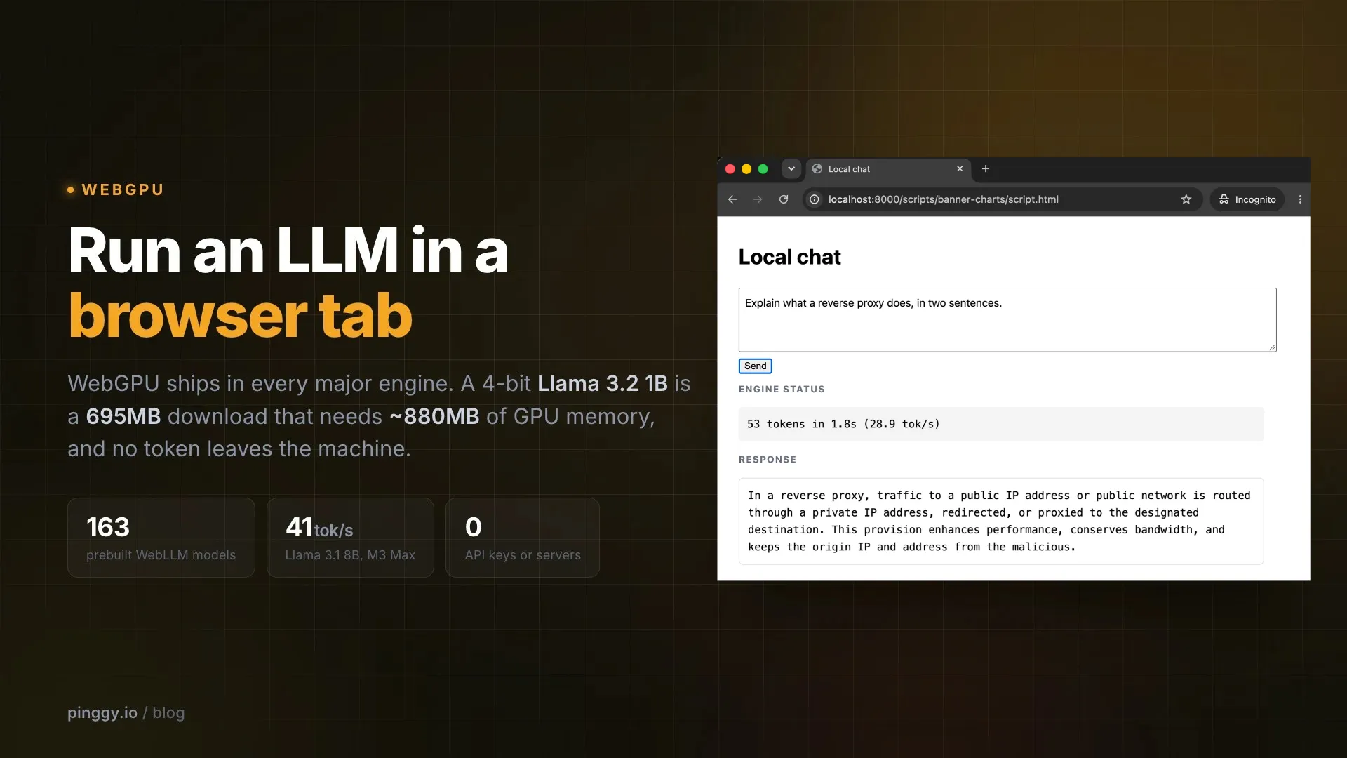 Running a large language model locally inside a browser tab with WebGPU