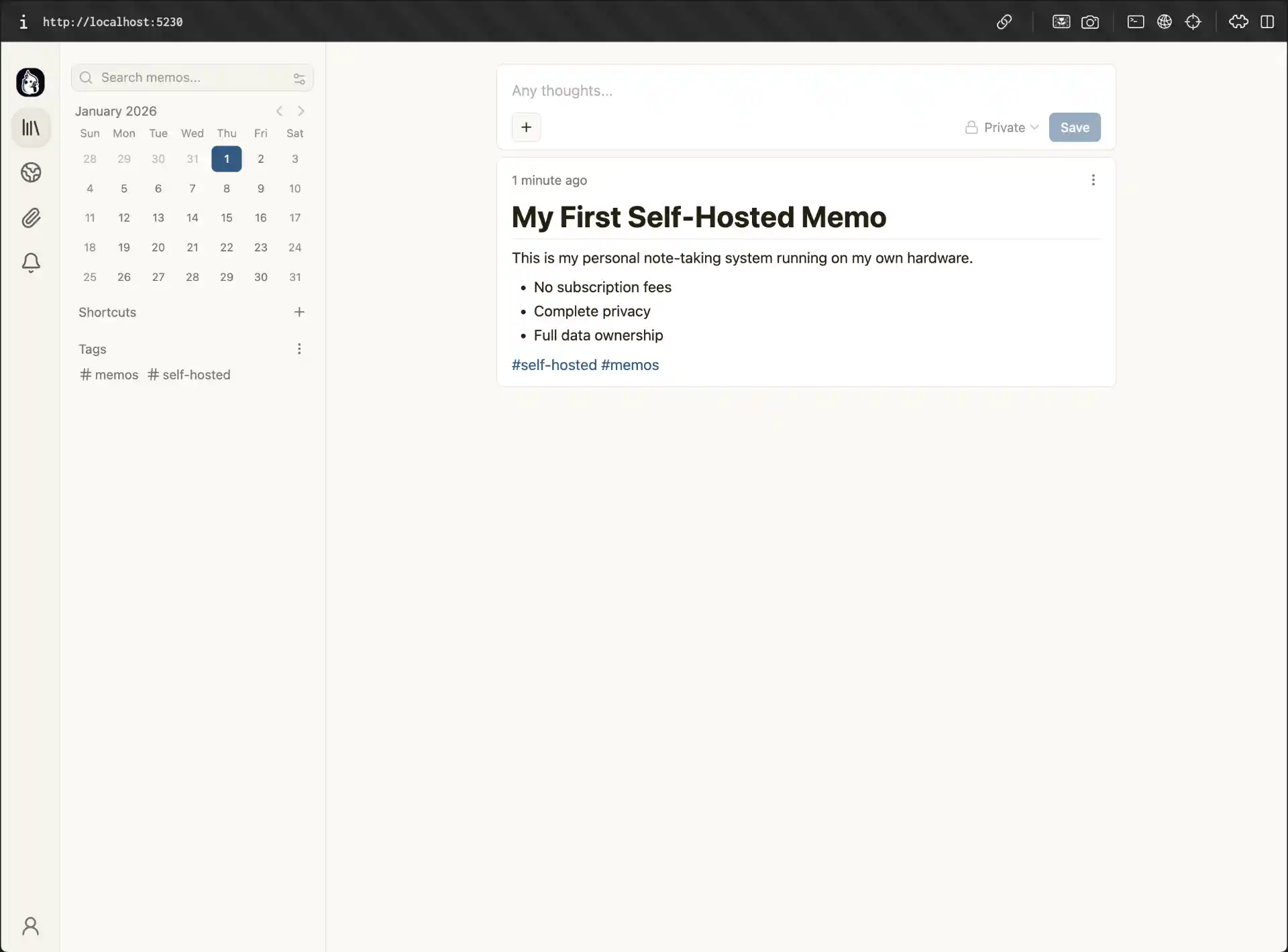 Memos Running on Localhost
