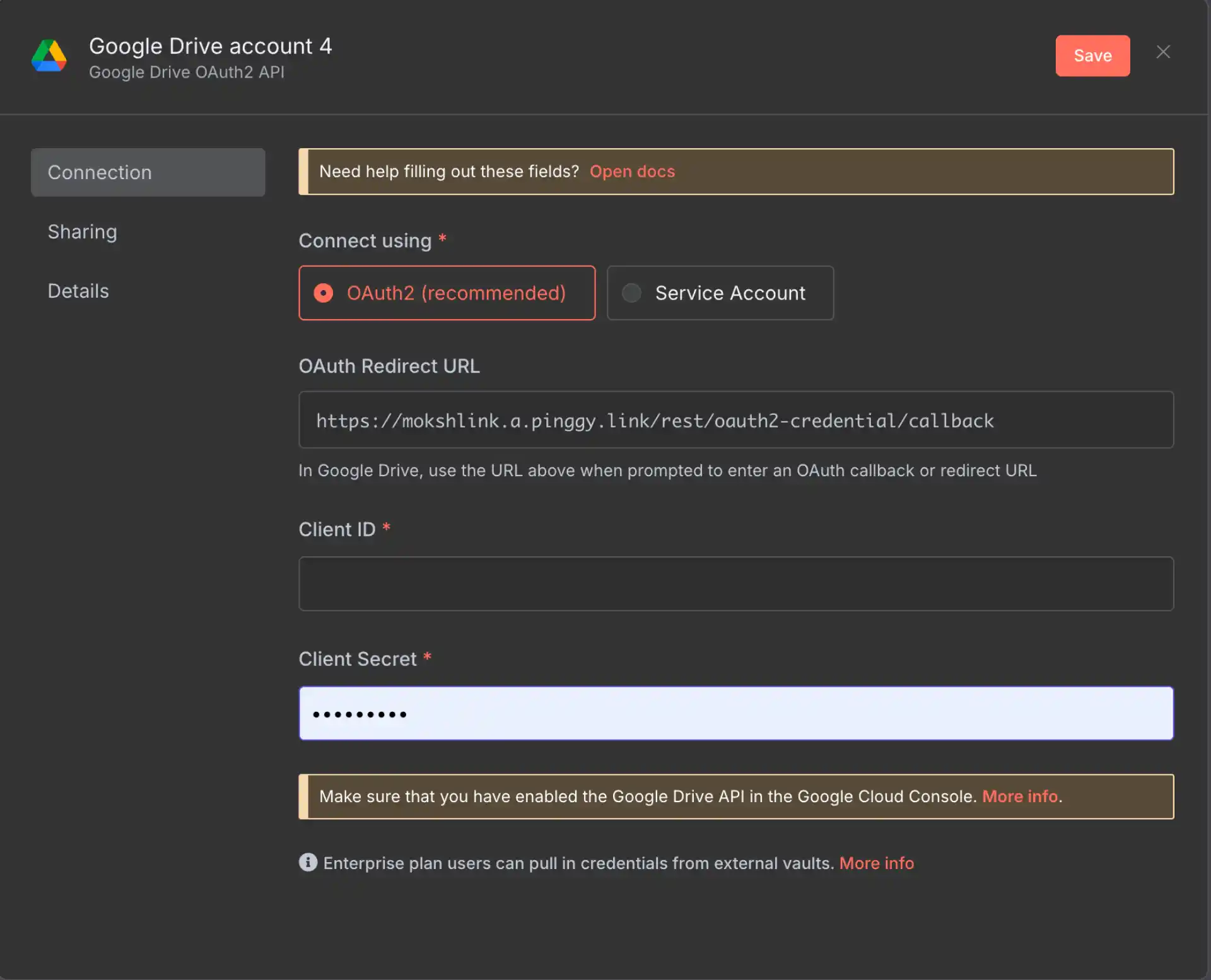 Copy the redirect URL