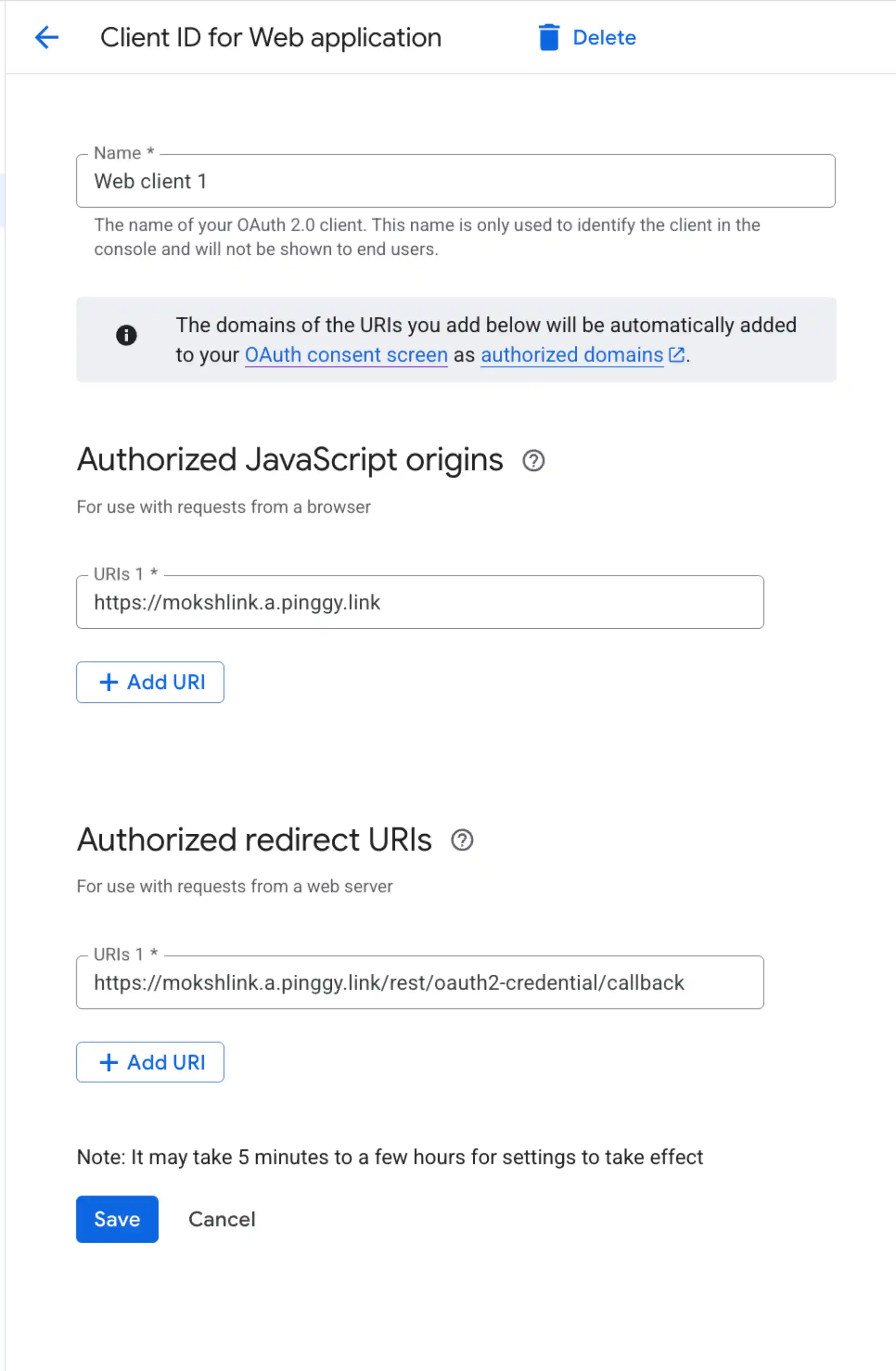 Creating OAuth 2.0 Client ID in Google Cloud Console