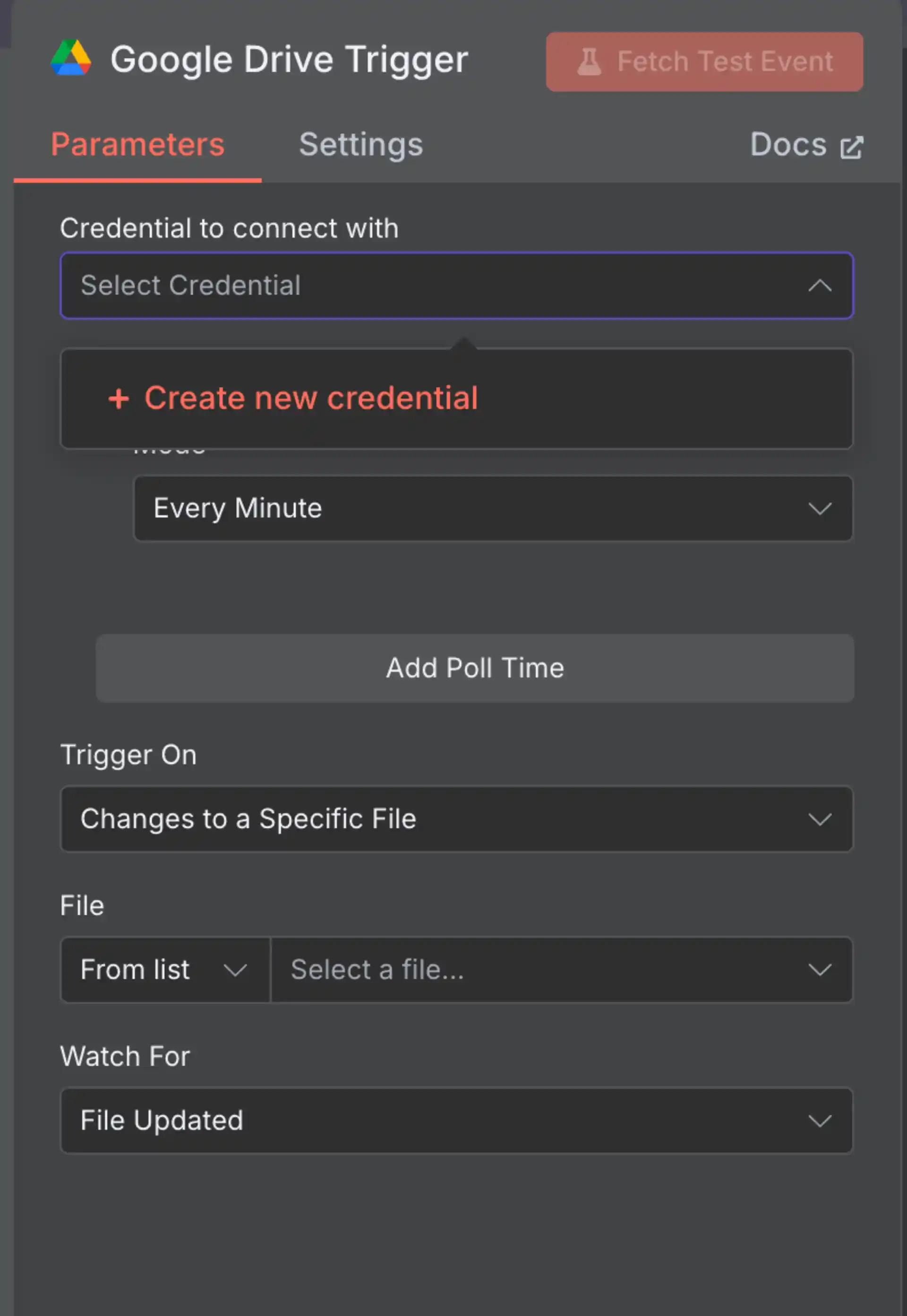 Credential New Credential button in n8n