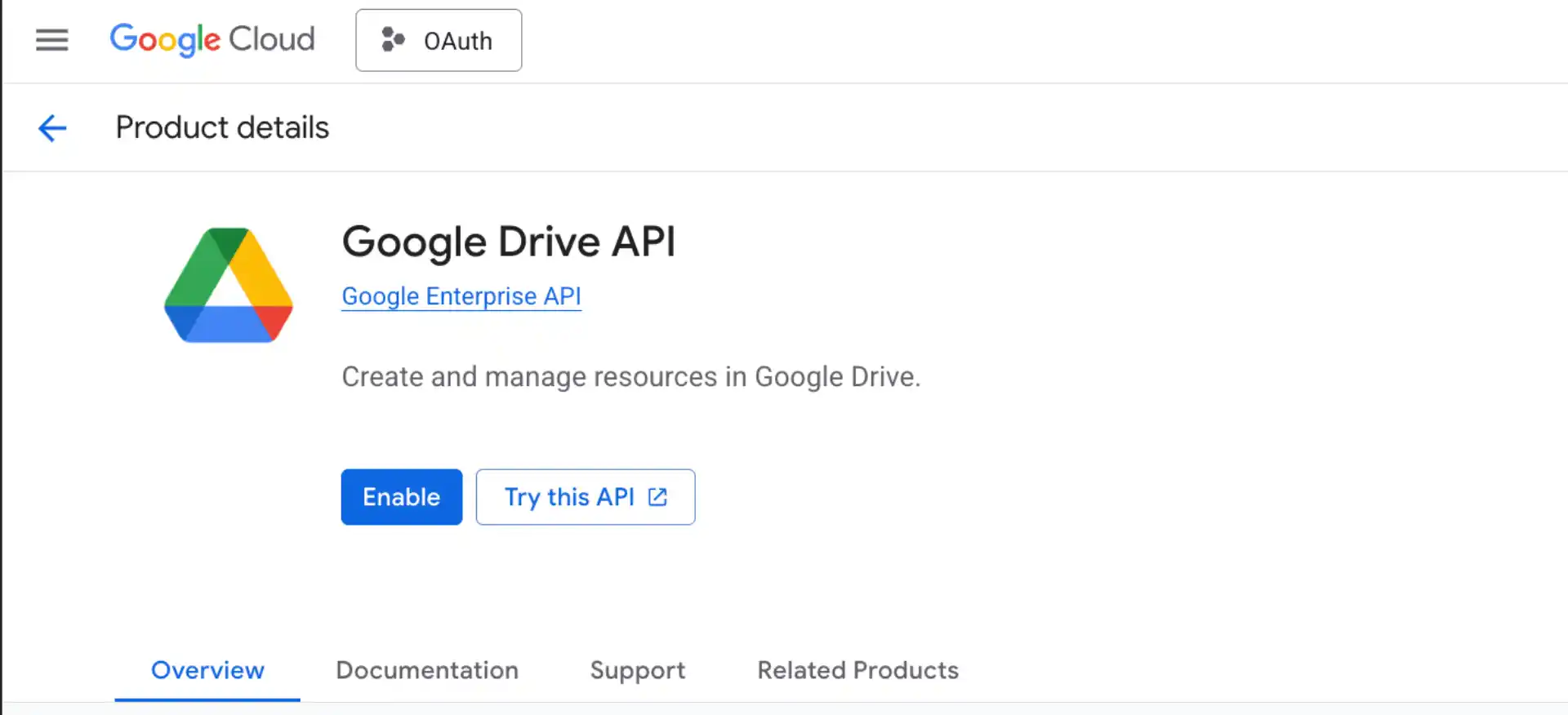 Enabling Google Drive API in Google Cloud Console