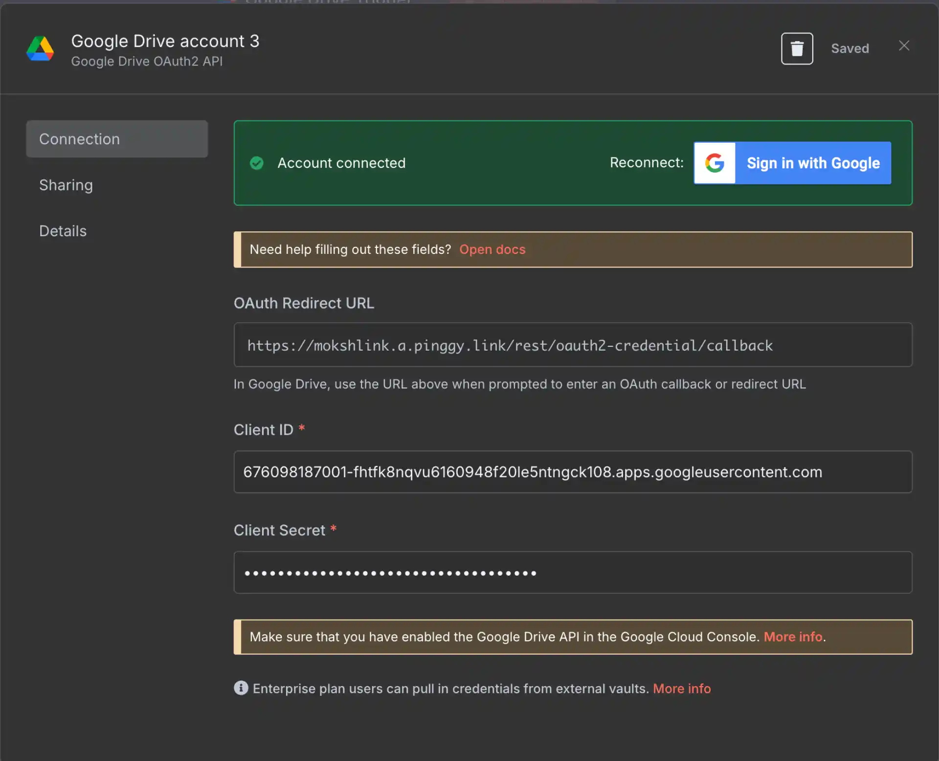 Successful OAuth connection in n8n