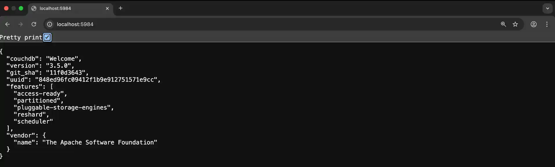 CouchDB running at localhost:5984