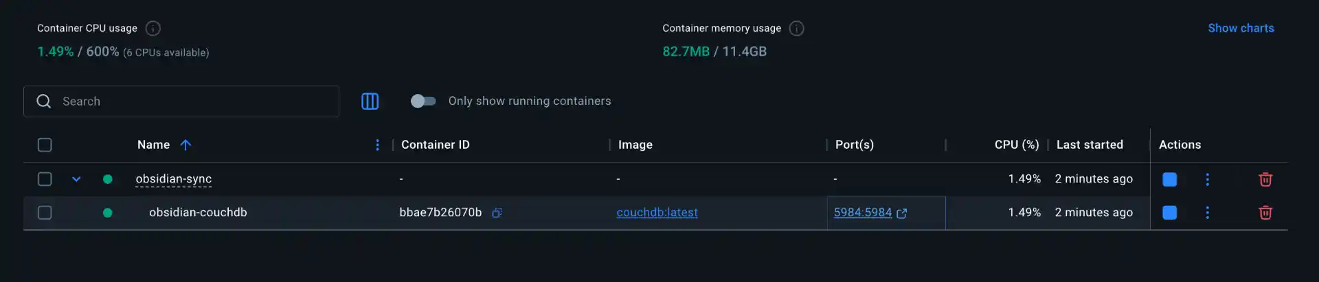 Docker containers running