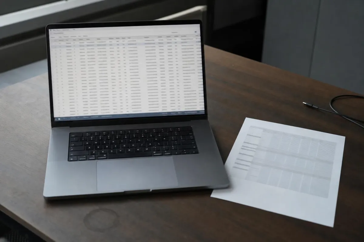 Payout reconciliation report open on a laptop next to a printed summary