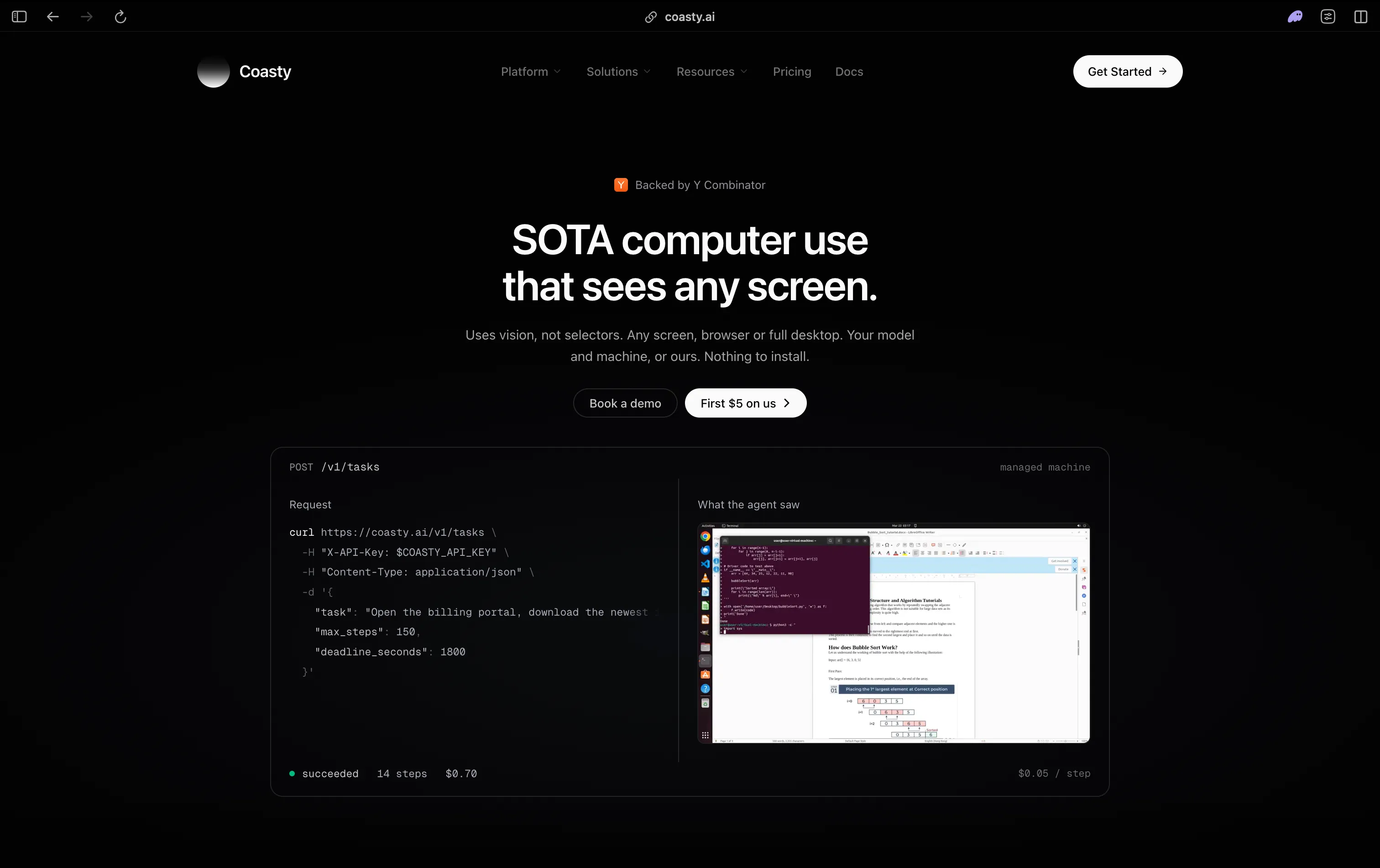 Coasty homepage: computer use that sees any screen