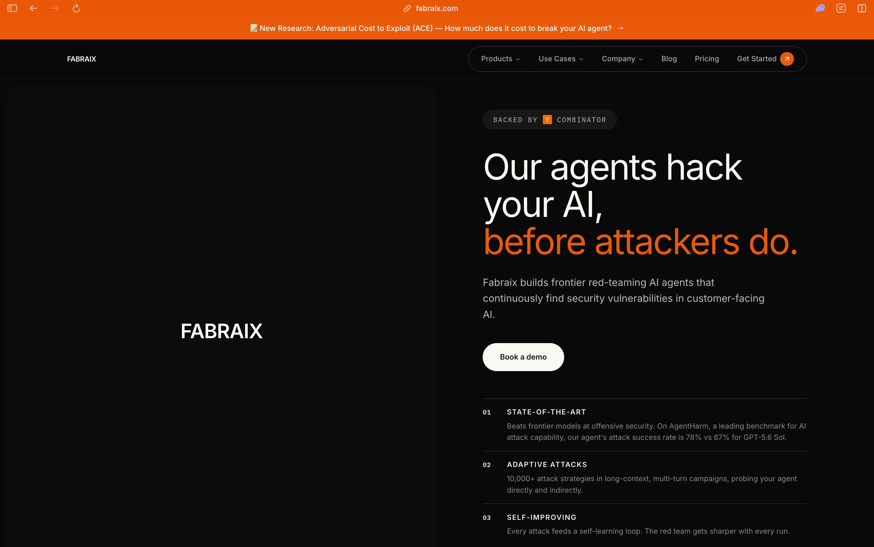 Fabraix homepage: agents that hack your AI before attackers do