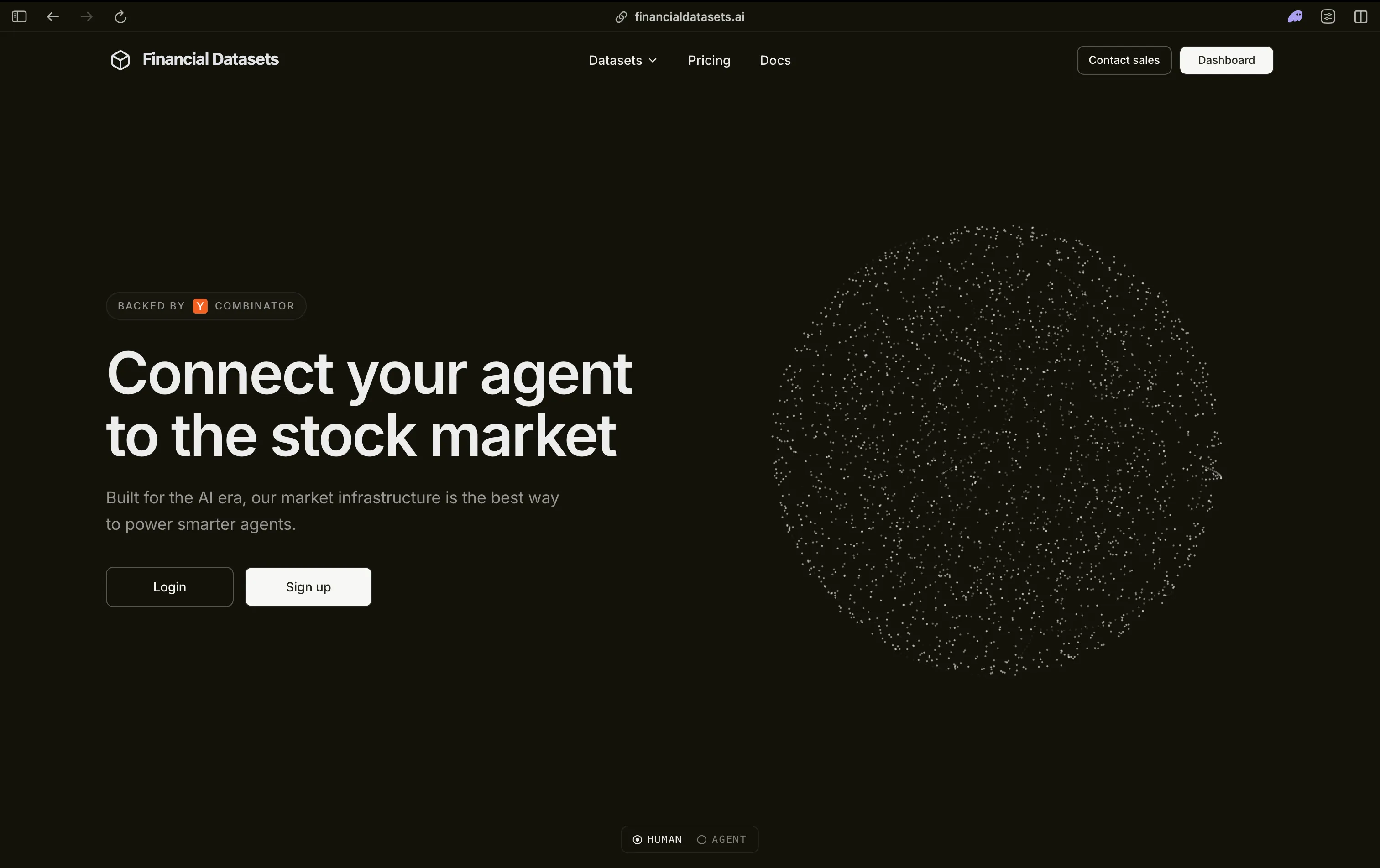 Financial Datasets homepage: connect your agent to the stock market
