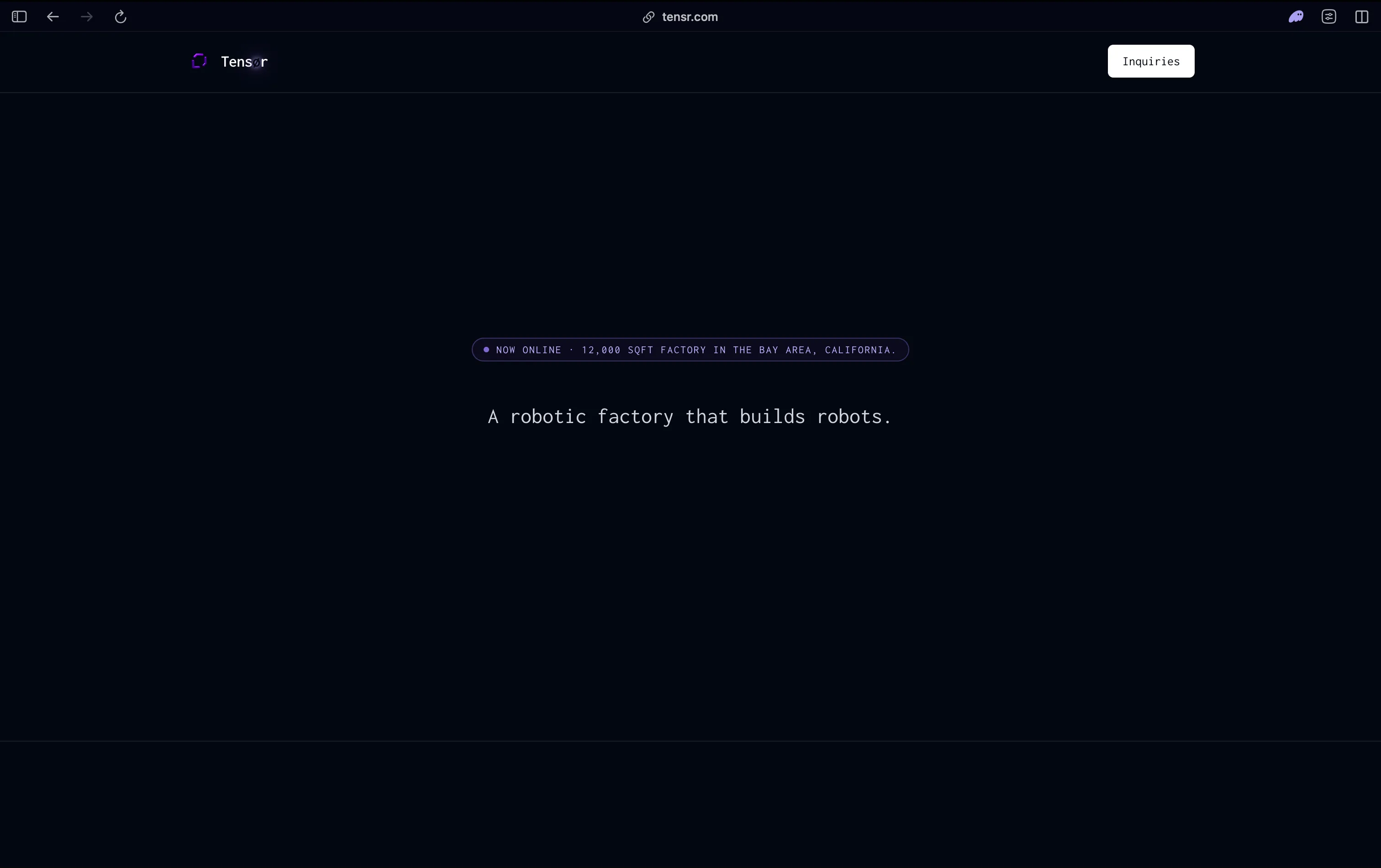 Tensr homepage: a robotic factory that builds robots