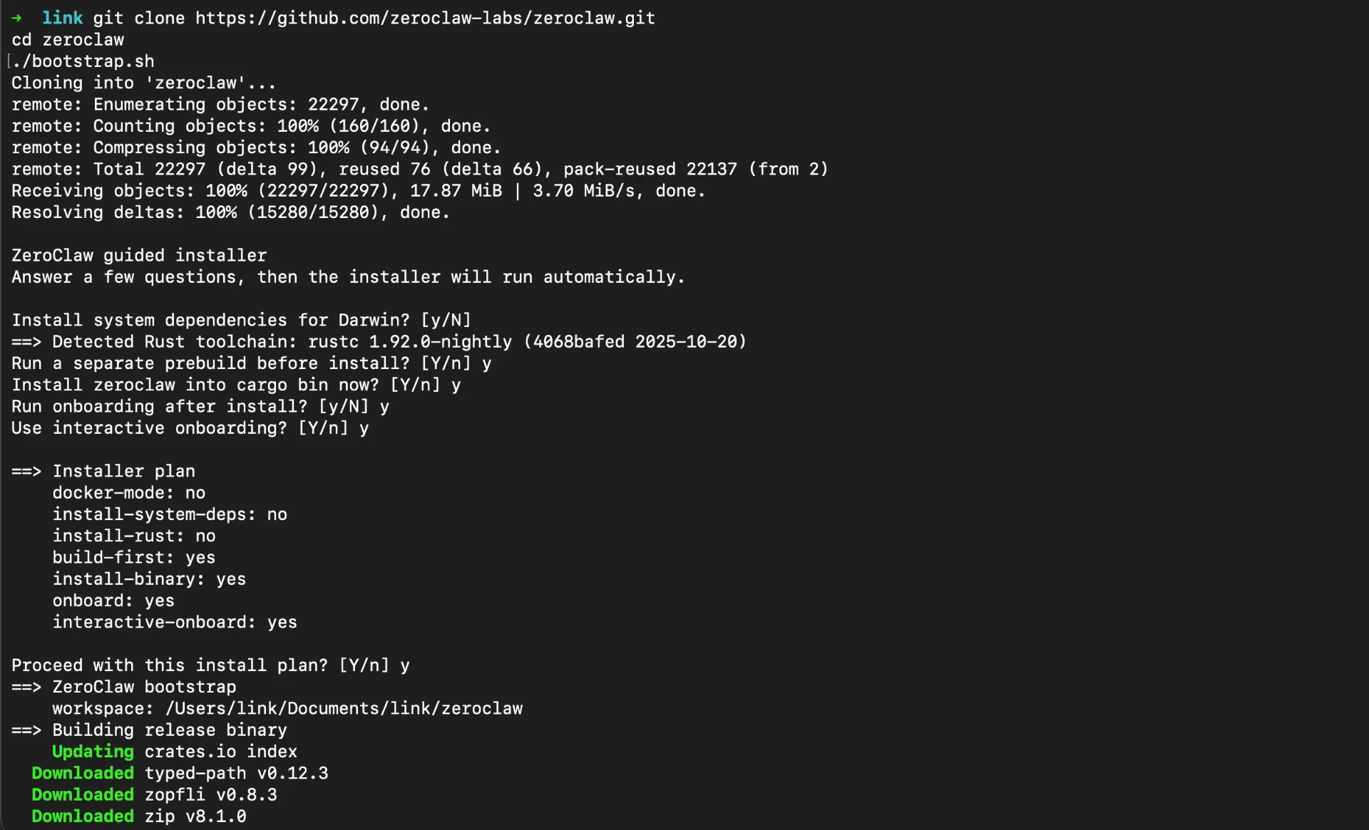 Cloning and building ZeroClaw from source